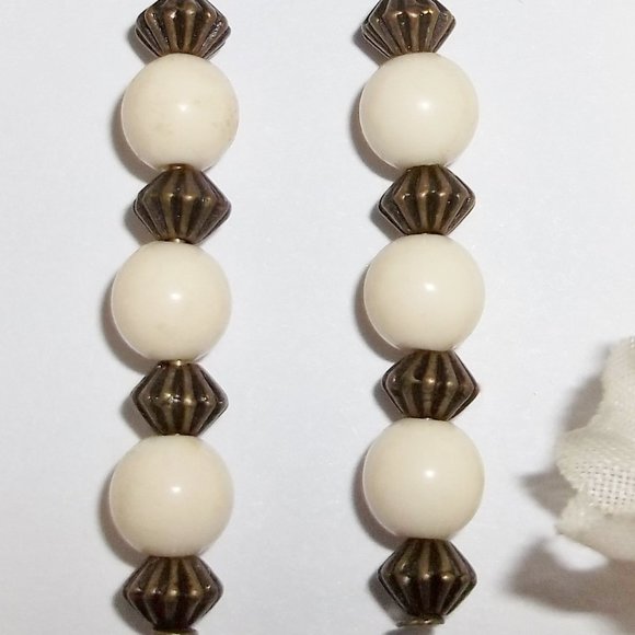 Cream and Bronze Boho Earrings Rustic Style 5135 - Picture 7 of 8